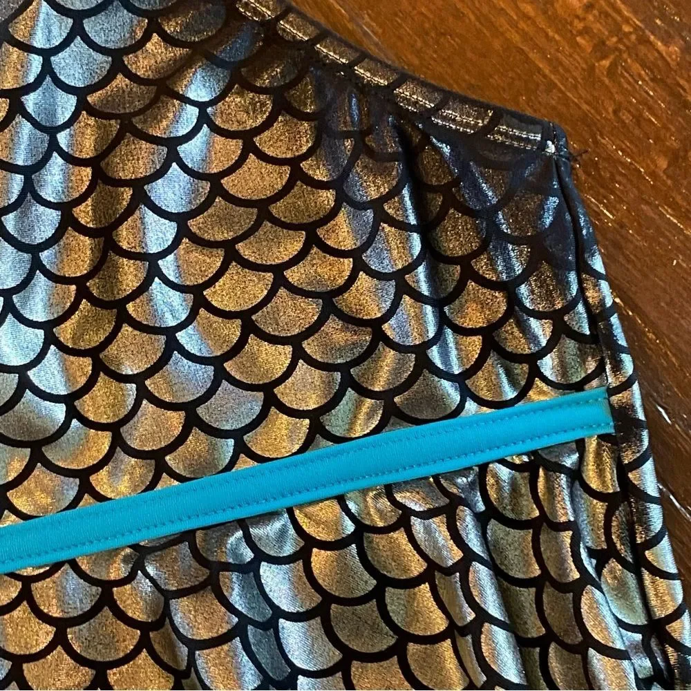 Justice Silver Mermaid Tankini Top Silver Turquoise Black Size 18P